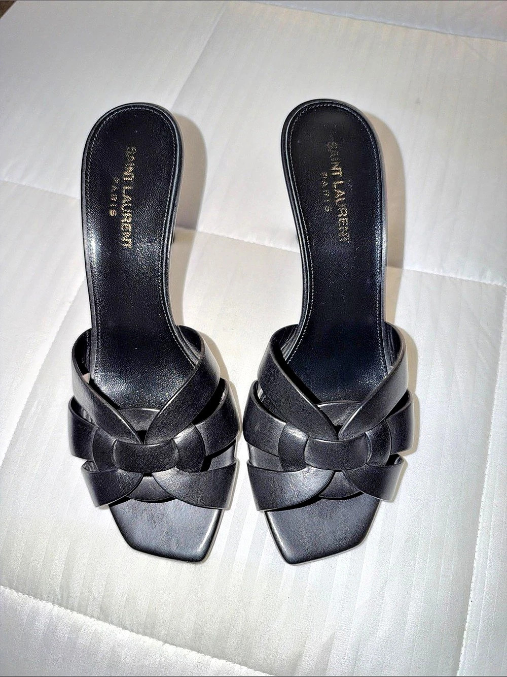 Saint Laurent Tribute High Heel Mules Black Strappy Heels